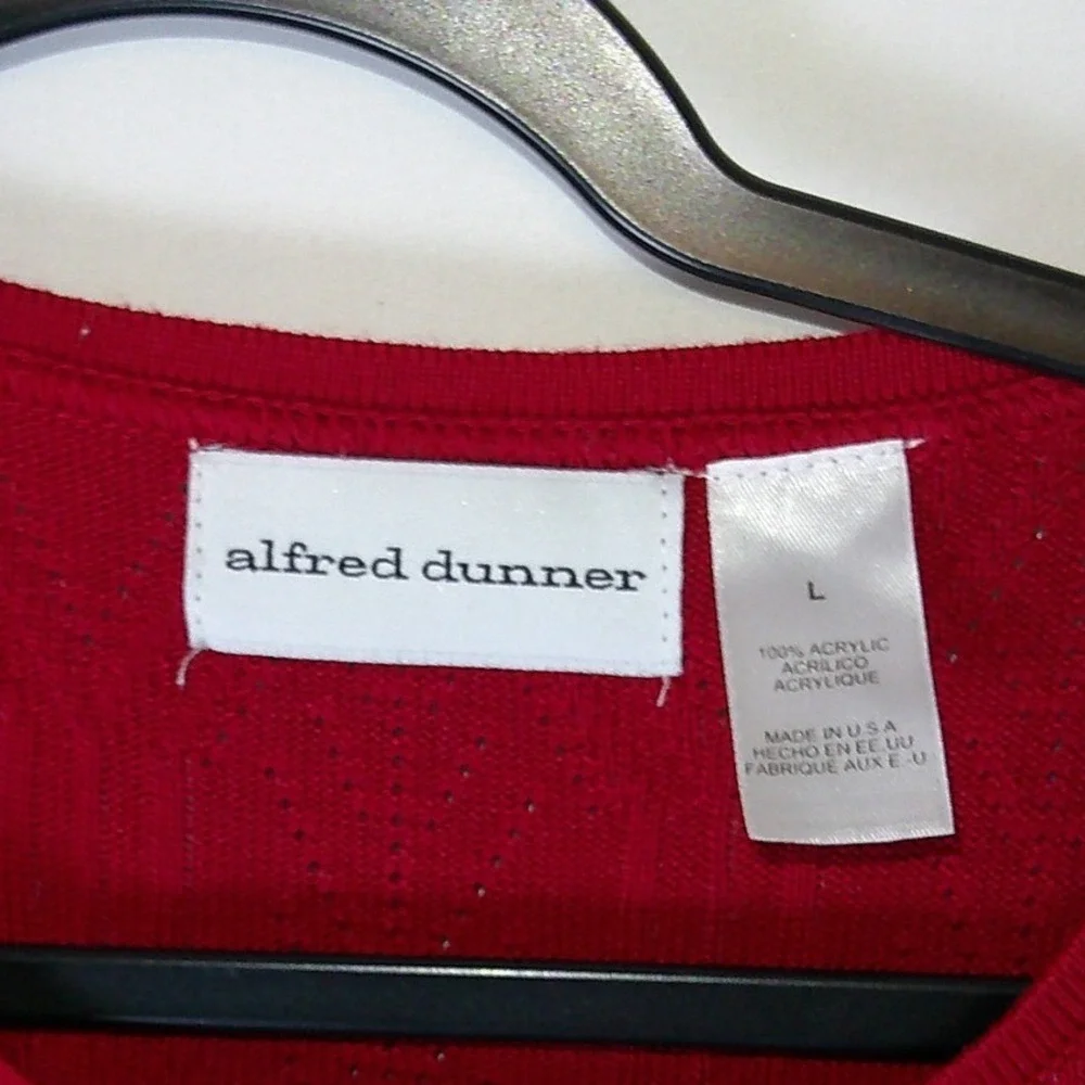 Alfred Dunner Womens Large Red Short Sleeve Textured Diamond Knit Crew Neck Top